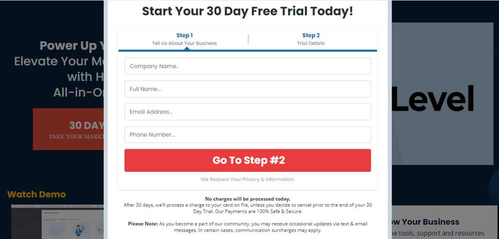 Highlevel 30 day free trial sign up