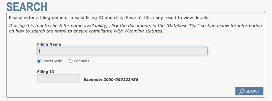Wyoming business name search